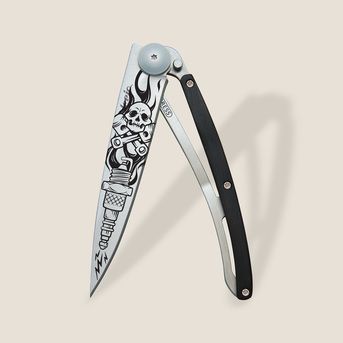 DEEJO TATTOO POCKET KNIFE 37G (EBONY BIKER)